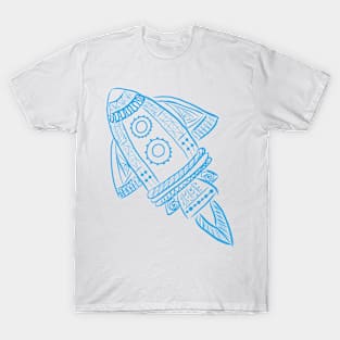 Rocket Line Drawing (Blue) T-Shirt